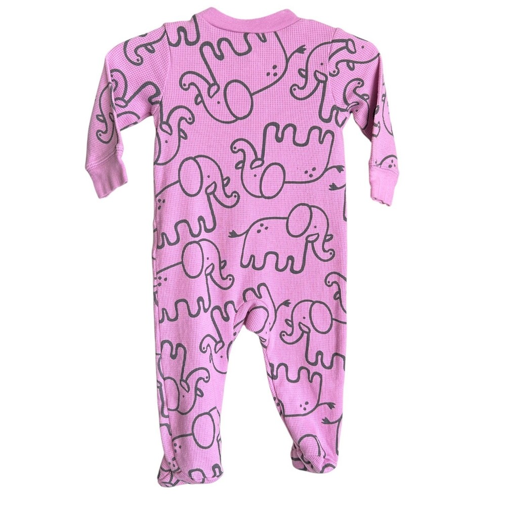 Carters Baby Sleeper 6M Pink Elephant Print Waffle Knit Zip Up Footed Pajamas